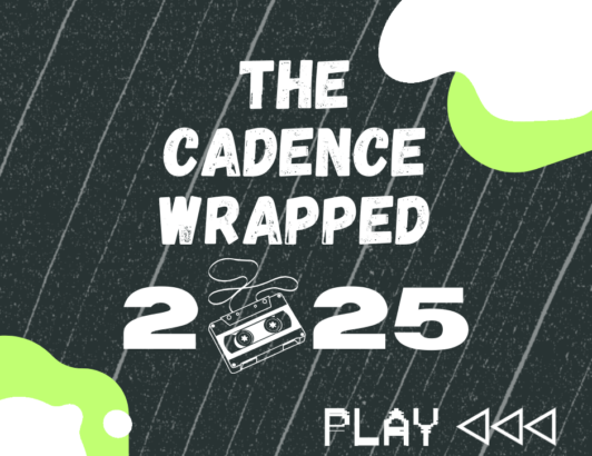 Cadence Wrapped 2025 with rewind symbol and cassette tape
