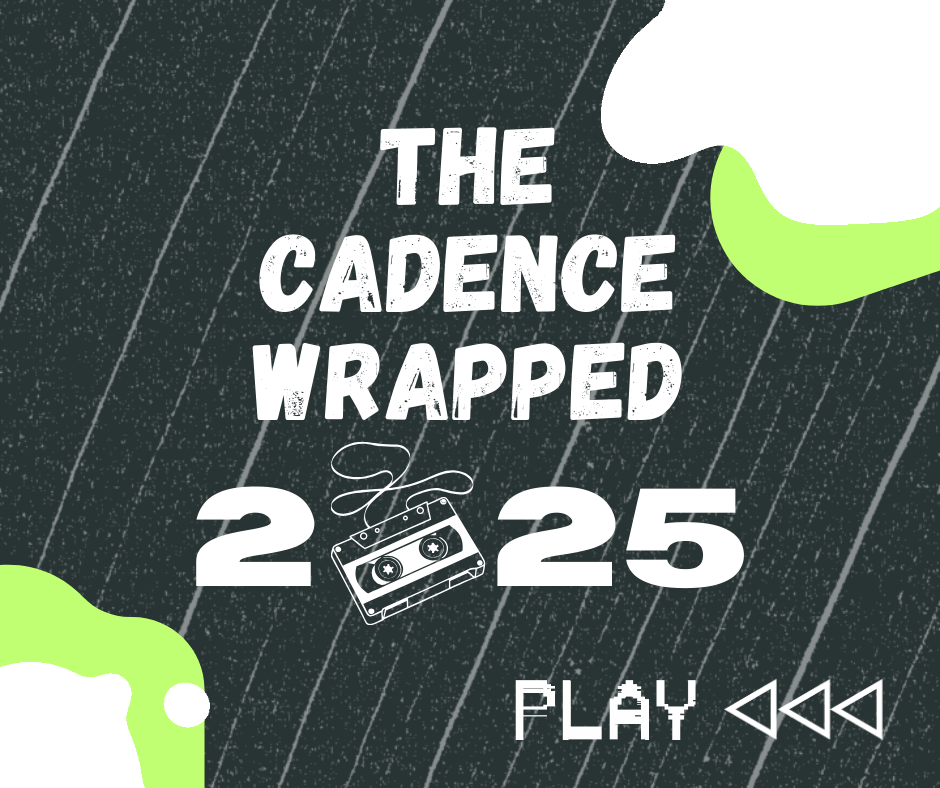 Cadence Wrapped 2025 with rewind symbol and cassette tape